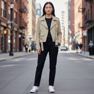 Zara Women's Beige Moto Jacket - Suede